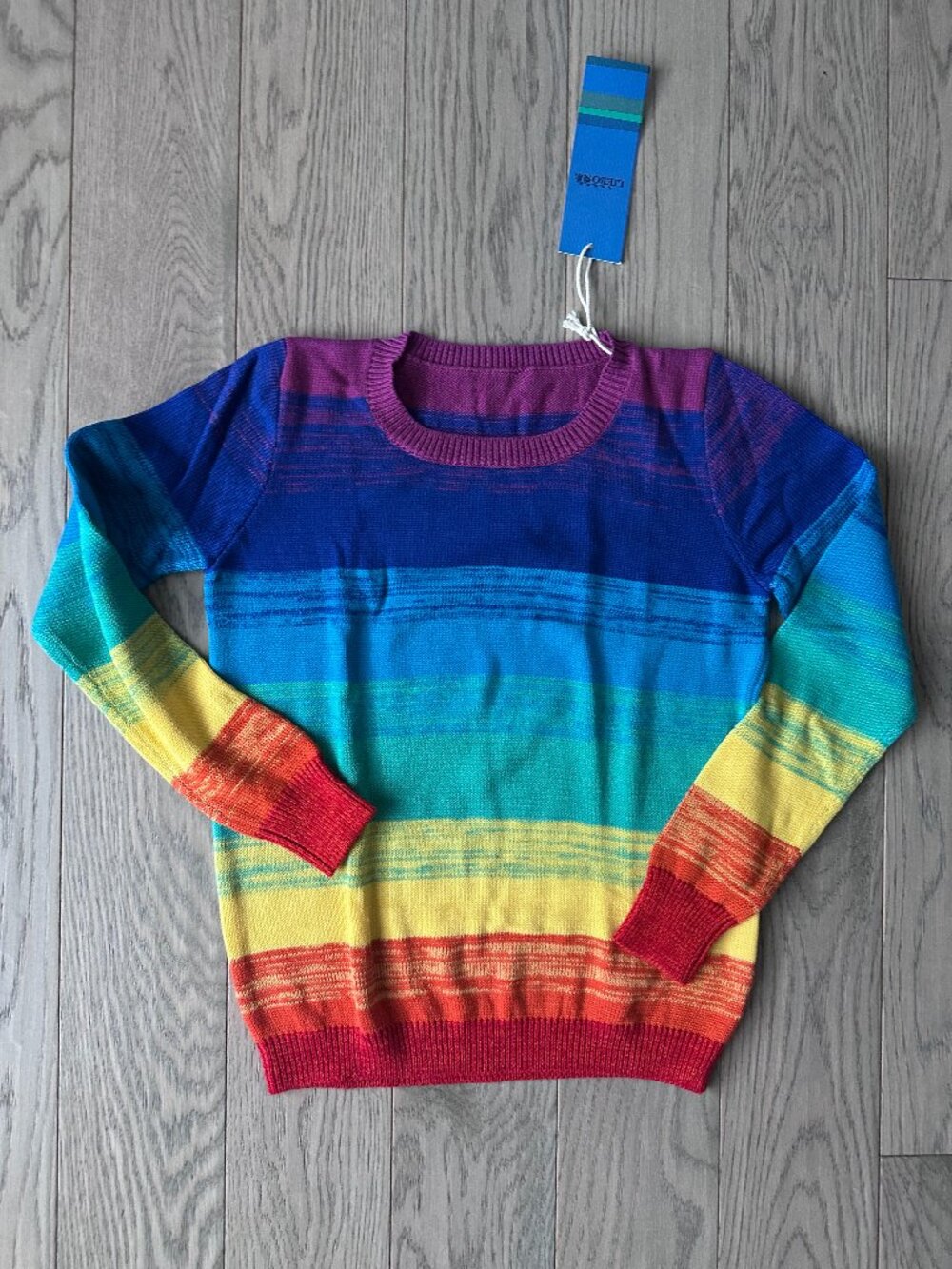 NWT Rainbow Striped Crewneck Knit Sweater